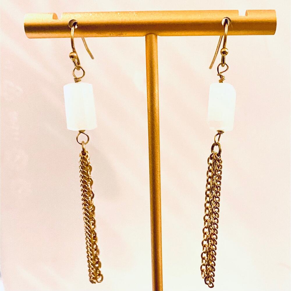 White stone Chain Tassel Earrings